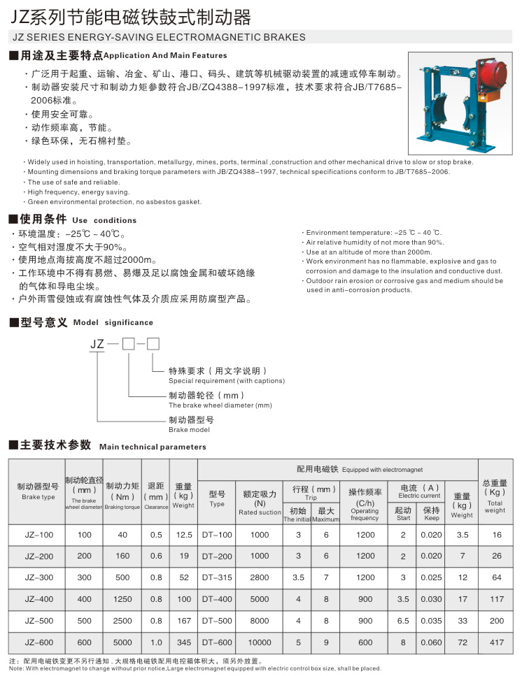 JZ系列节能电磁铁鼓式制动器01